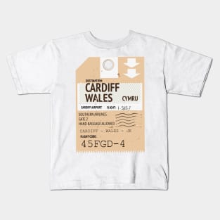 Cardiff Wales retro plane ticket, Kids T-Shirt